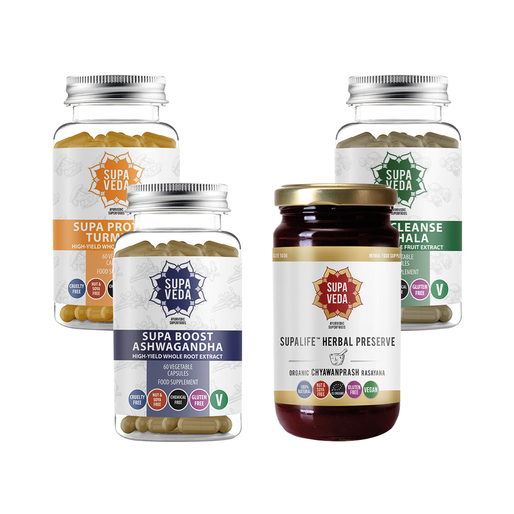 Supa Living Bundle - Ashwagandha, Turmeric, Triphala & Chyawanprash 500g